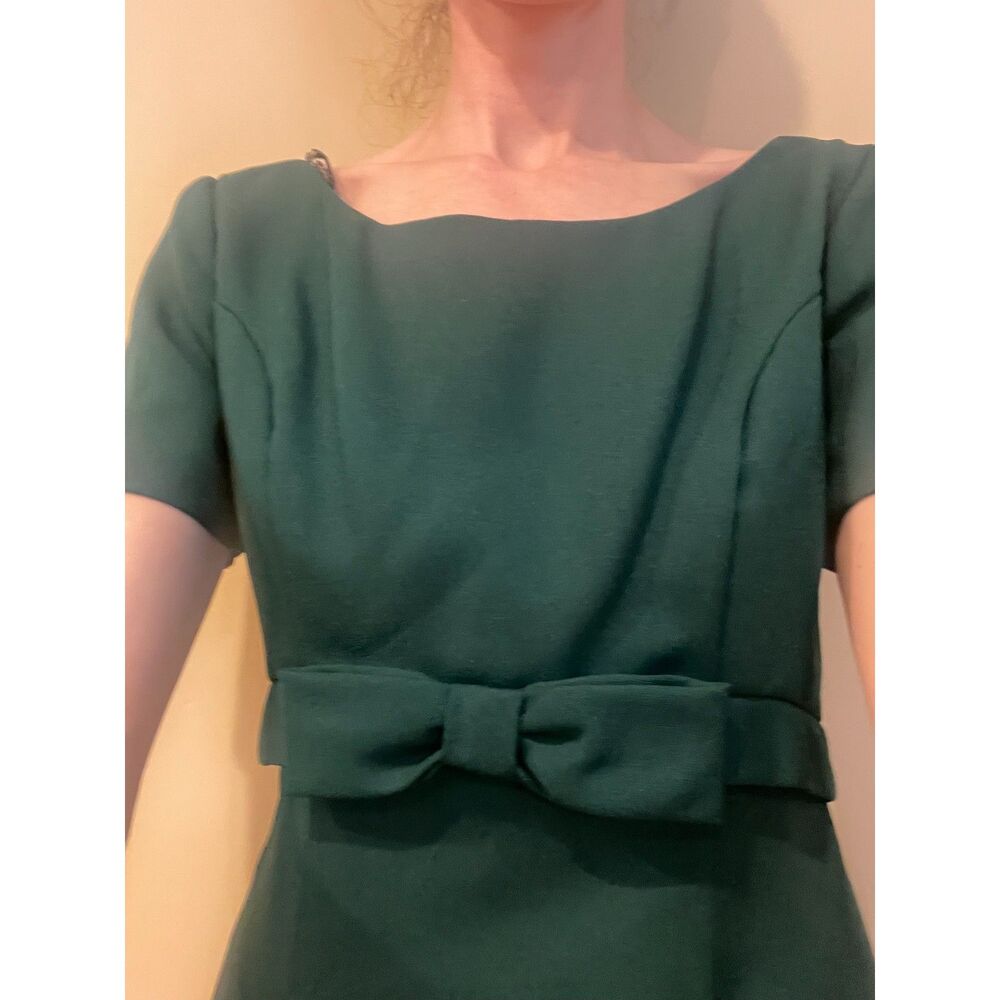 Vintage green maxi sheath column dress bow front button back size XS S